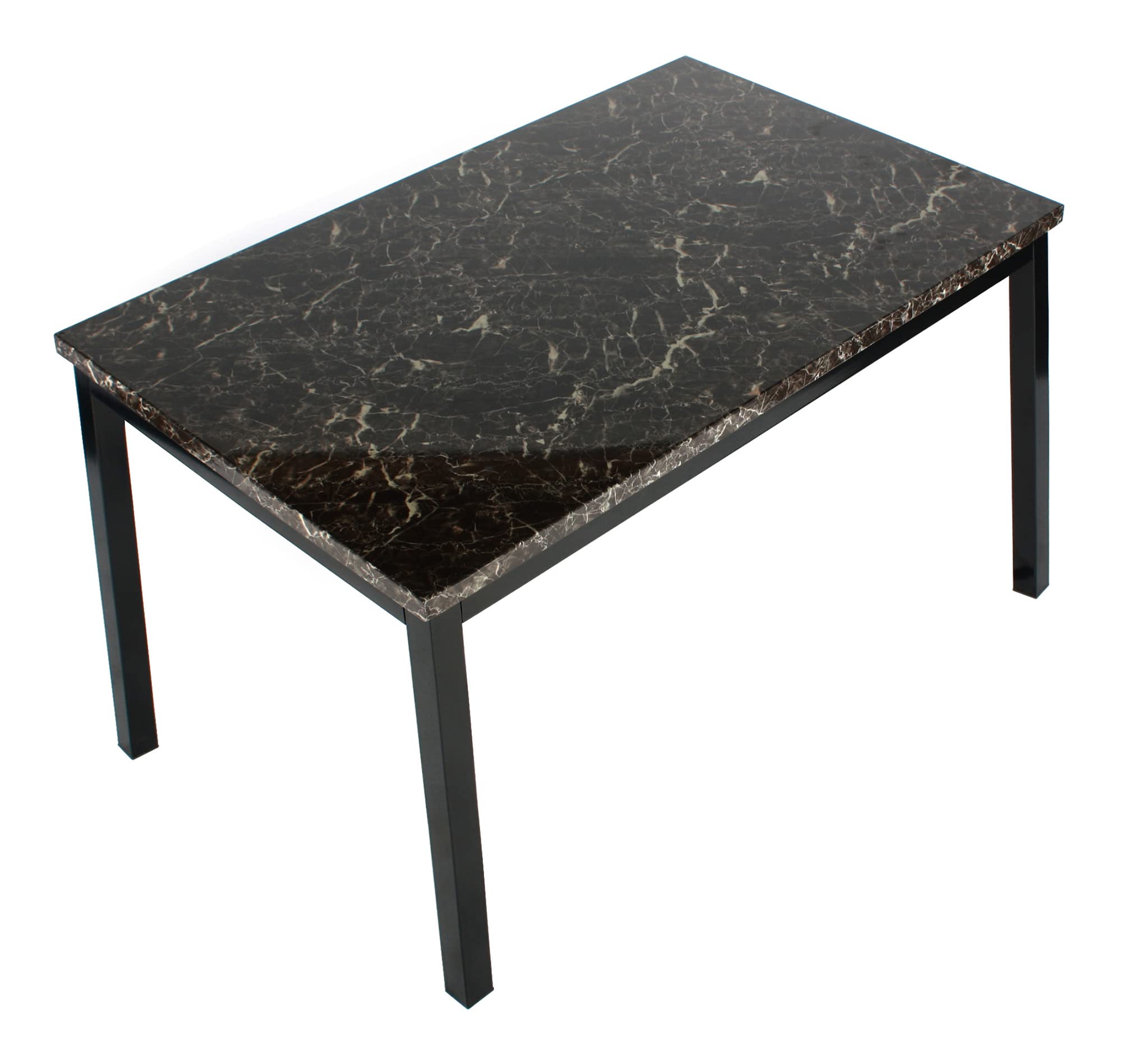Better Home Products Milan Faux Marble Top Dining Table 48 x 30 with Metal Straight Legs for Kitchen Restaurant Bistro Café, Black, Brown and Galaxy (Table Only) (Black Marble)